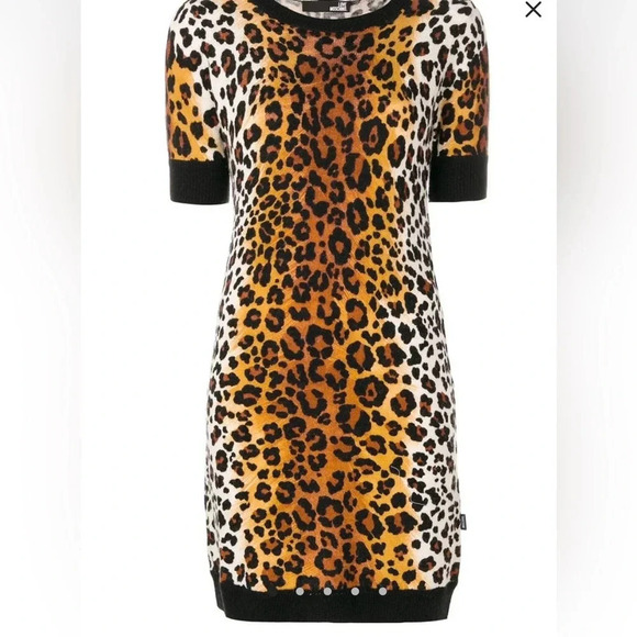 LOVE MOSCHINO Leopard Print Knitted Dress size S 3% cashmere - Picture 3 of 3